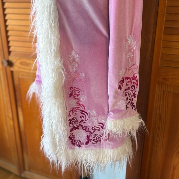 Dolls Kill Gothic Victorian Dollcore Embroidered Pink Faux Fur Trim Jacket - Picture 5 of 9